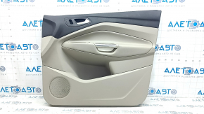 Beige door panel, front right, Ford C-max MK2 2013-2018, with beige plastic insert, beige leather armrest, with handle, with window lifter control trim, scratches, scuffs