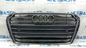 Audi A4 B9 18-19 radiator grille assembly with emblem, for parking sensors, dark chrome, cracked chrome, broken mount