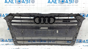 Audi A4 B9 18-19 radiator grille assembly with emblem, for parking sensors, dark chrome, cracked chrome, broken mount