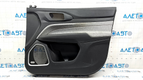 Jeep Compass 22-25 front right door panel, black, gray cloth insert, Alpine, dry cleanable, dented, plastic turned white