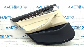 Rear left door panel for BMW 5 G30 17-23 Canberra beige leather, dark wood insert, beige leather armrest, with handle, scratches, needs cleaning