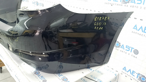 Bare rear bumper for BMW 5 G30 17-20 with parking sensors, black, dented, scratches, crack