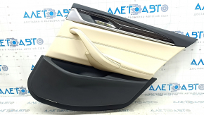 Door trim panel rear right BMW 5 G30 17-23 leather beige Canberra beige, insert under dark wood, armrest beige leather, with handle, scratches, needs cleaning