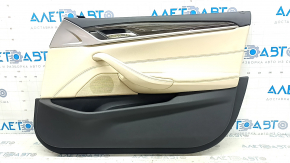 Front right door panel for BMW 5 G30 17-20 Canberra beige leather, dark wood insert, beige leather armrest, with handle, with speaker mesh, scratches, needs cleaning
