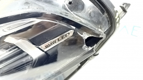 BMW X7 G07 19-22 LED front left headlight, no unit, no seal or bracket, broken mounts, cracks in housing, broken housing, broken glass, sand