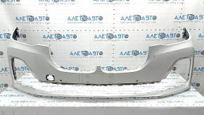 Bare front bumper for BMW X7 G07 19-22 with parking sensors and PMA, white, dented, cracked, broken fasteners, scratches, non-factory holes