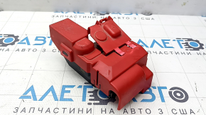 The positive terminal of a Ford Mustang Mach-E 21-23 has a broken cover and scratches.