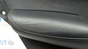 Door trim, rear left Infiniti QX50 19-21, black with black leather insert, gray stitching, leather armrest, glossy gray molding, with handle, dented, corrosion