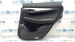 Door trim panel, rear right Infiniti QX50 19-21 black, insert black leather, armrest black leather, gray stitching, molding silver, with handle, scratches, dented, corrosion
