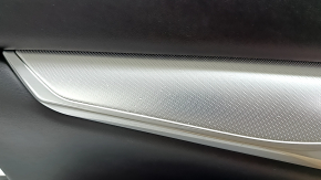 Black front left door panel for Infiniti QX50 19-22, black leather insert, black leather armrest, gray stitching, silver molding, with handle, scratches