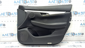 Black front right door panel for Infiniti QX50 19-22, black leather insert, black leather armrest, gray stitching, silver molding, with handle, scratches