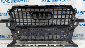 Radiator grille Audi Q5 8R 13-17 rest without parking sensors, gloss, chrome, chrome inserts, with nameplate, sand, cracks, bump, broken fasteners, chrome inserts