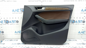 Front right door panel for Audi Q5 8R 09-17, black, brown leather insert, rubber armrest, glossy wood molding, with handle, scratches