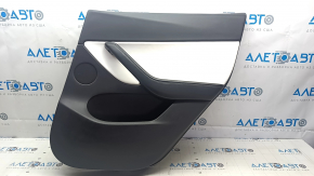 Tesla Model Y 20-25 rear right door panel, black and white leather, type 2, matte trim, with speaker, with window lift control, with opening button, with backlight, dent, scuffs