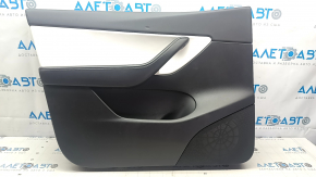 Tesla Model Y 20-25 front left door trim, black and white leather, type 2, with backlighting, matte trim, with power window control and door opening button, dent, trim cover peeling off