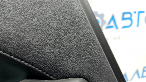 Black rear left door panel for a 17-20 Lincoln MKZ, with leather insert, black leather armrest, under tweeter, under speaker, with chrome molding, dent, scratches on molding