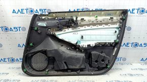Front left door panel for a 19-22 Honda Accord, black and gray, with a gray leather armrest and wood-like insert, with a handle. It has scratches and needs cleaning, and a dent.
