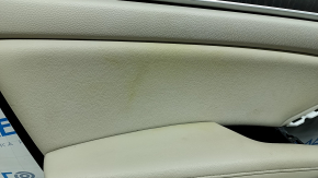 Front left door panel for a 19-22 Honda Accord, black and gray, with a gray leather armrest and wood-like insert, with a handle. It has scratches and needs cleaning, and a dent.