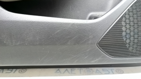 Front left door panel for a 19-22 Honda Accord, black and gray, with a gray leather armrest and wood-like insert, with a handle. It has scratches and needs cleaning, and a dent.