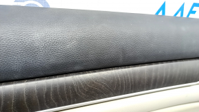 Front left door panel for a 19-22 Honda Accord, black and gray, with a gray leather armrest and wood-like insert, with a handle. It has scratches and needs cleaning, and a dent.