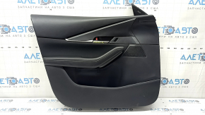 Mazda CX-30 2020 black front left door panel, black cloth insert, black leather armrest with handle, butt, worn