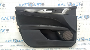 Front left door panel for Ford Fusion mk5 17-20, black with black insert, cloth, leather armrest, gray molding, with handle, scratches