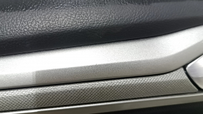 Front left door panel for Ford Fusion mk5 17-20, black with black insert, cloth, leather armrest, gray molding, with handle, scratches