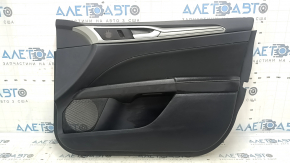 Front right door panel for Ford Fusion mk5 17-20, black with black cloth insert, leather armrest, gray molding, with handle, scratches