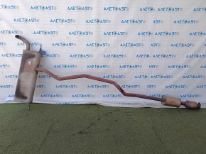 Single-pipe exhaust system for a Ford Fusion mk5 2013-19 2.0 hybrid, plug-in with catalytic converter, rusty, studs sawed off