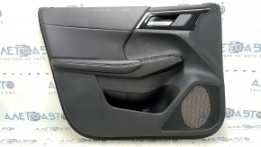 Mitsubishi Outlander 22-25 black front left door panel, armrest and insert, black leather, gray stitching, glossy black molding with chrome, with handle, scratches