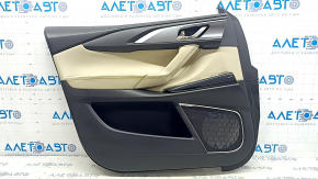 Mazda CX-9 16-19 front left door panel, black leather with beige leather insert, leather armrest, gray molding, with handle, BOSE, dents, scratches