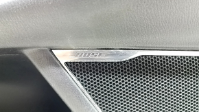 Mazda CX-9 16-19 front left door panel, black leather with beige leather insert, leather armrest, gray molding, with handle, BOSE, dents, scratches