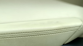 Mazda CX-9 16-19 front left door panel, black leather with beige leather insert, leather armrest, gray molding, with handle, BOSE, dents, scratches