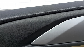 Mazda CX-9 16-19 front left door panel, black leather with beige leather insert, leather armrest, gray molding, with handle, BOSE, dents, scratches
