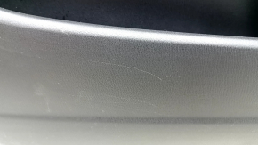Mazda CX-9 16-19 front left door panel, black leather with beige leather insert, leather armrest, gray molding, with handle, BOSE, dents, scratches