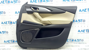 Mazda CX-9 16-19 front right door panel, black leather with beige leather insert, leather armrest, gray molding, with handle, BOSE, scratches