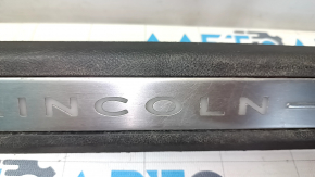 Lincoln MKX 16-18 front right door sill plate, brown with chrome and backlight, worn