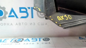 The plastic windshield wiper grille for an Infiniti QX30 2017-2019 is cracked and missing a fastener.