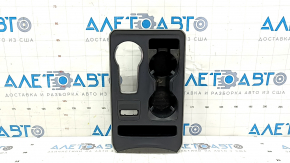 Black center console trim with cup holder for Ford Edge 19-21, no parking sensors, scratched
