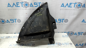 Right front mudguard liner for Mazda CX-9 16-23 is worn, has non-factory holes, and is torn.