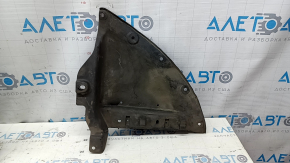 Right front mudguard liner for Mazda CX-9 16-23 is worn, has non-factory holes, and is torn.