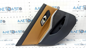 Door trim, rear left, BMW 3 G20 21-25, black, brown COGNAC leather without stitching, with handle and chrome trim, armrest and insert, brown COGNAC leather, with backlight, corrosion, scratch