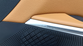 Door trim, front right card, BMW 3 G20 21-25, black, brown COGNAC leather without stitching, with a handle and chrome trim, armrest and insert, brown COGNAC leather, with illumination, dent, corrosion