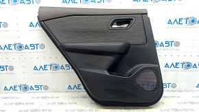 Door trim panel rear left Nissan Rogue 21-23 US built black without curtain with gray insert cloth, armrest leather, brown top, with handle, scratches, whitened plastic