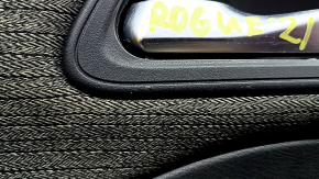Front left door panel for Nissan Rogue 21-23 US built, black with gray insert, leather armrest, brown top, with handle, scuffs, scratches