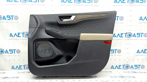 Door trim, front right, Ford Escape MK4 20-22, black, wood molding, beige leather armrest, Bang & Olufsen, with handle, worn