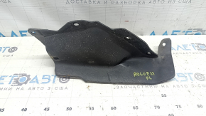 The left front bumper mudguard of a Nissan Rogue 21-24 is dented.