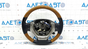 Steering wheel assembly for Lexus ES300h ES350 13-16 pre-restyling, black leather, light wood, heated, with buttons and cruise control, worn, scratches