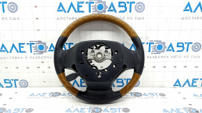 Steering wheel assembly for Lexus ES300h ES350 13-16 pre-restyling, black leather, light wood, heated, with buttons and cruise control, worn, scratches