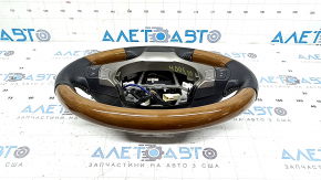 Steering wheel assembly for Lexus ES300h ES350 13-16 pre-restyling, black leather, light wood, heated, with buttons and cruise control, worn, scratches